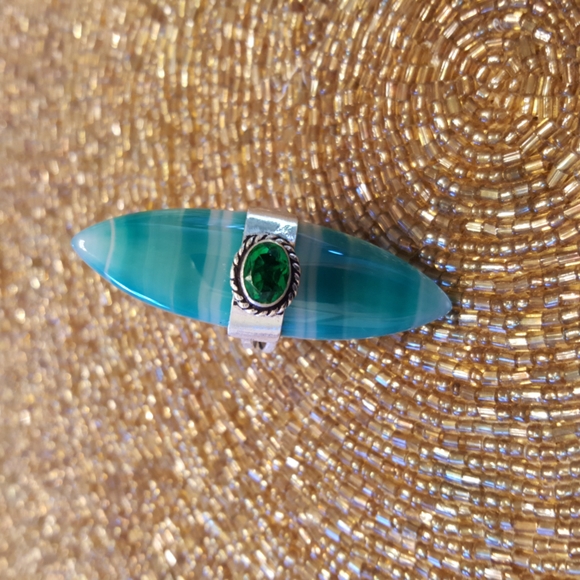 Green Agate & Peridot Ring - Picture 2 of 7